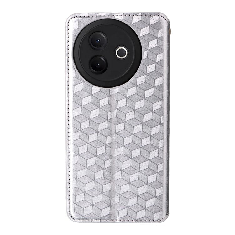 For vivo Y39 5G / Y300i 5G Case Wallet Rhombus Imprinted Leather Phone Cover - Silver