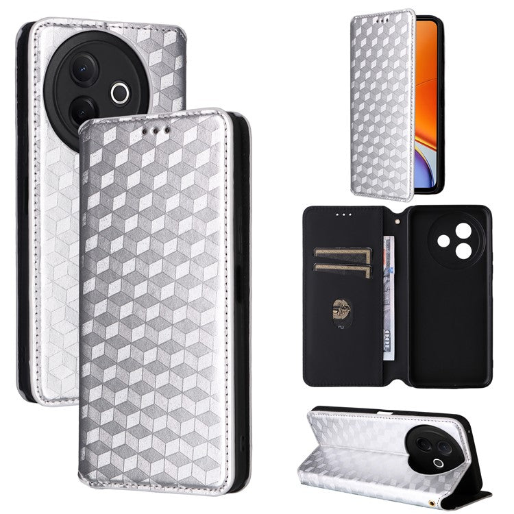 For vivo Y39 5G / Y300i 5G Case Wallet Rhombus Imprinted Leather Phone Cover - Silver