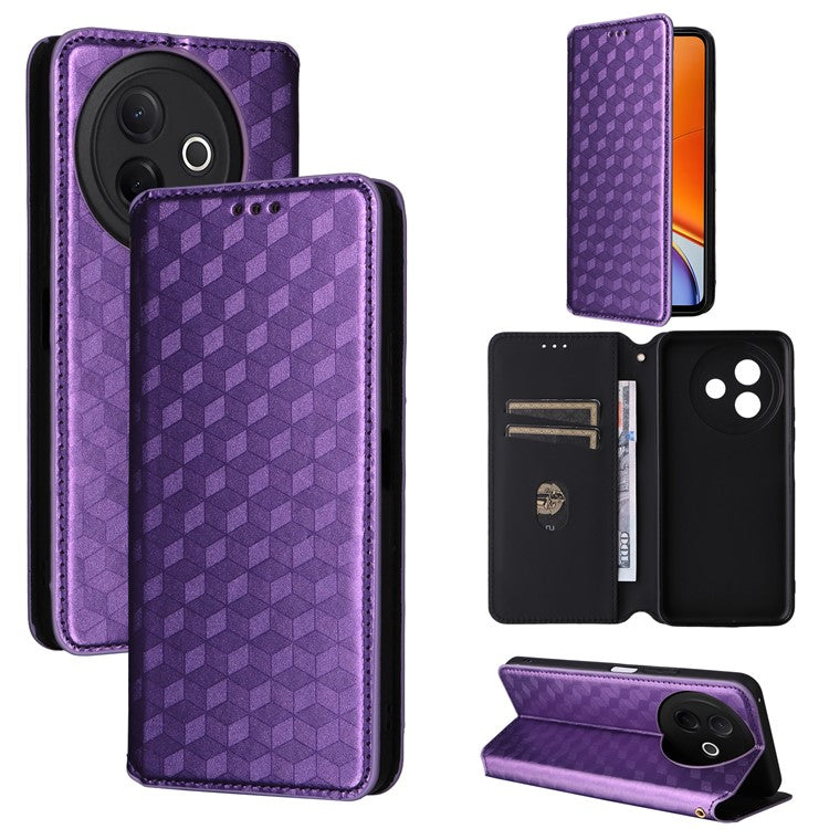 For vivo Y39 5G / Y300i 5G Case Wallet Rhombus Imprinted Leather Phone Cover - Purple