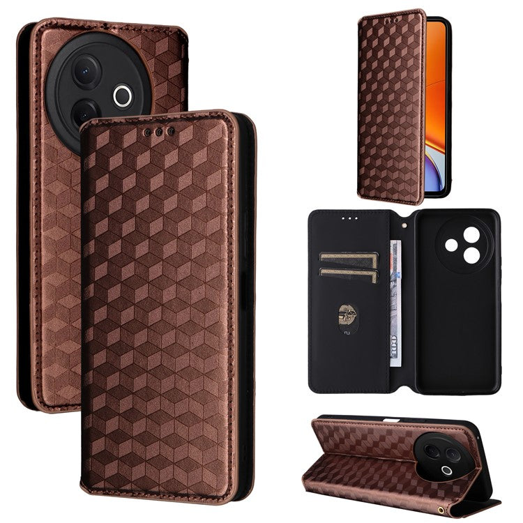 For vivo Y39 5G / Y300i 5G Case Wallet Rhombus Imprinted Leather Phone Cover - Brown