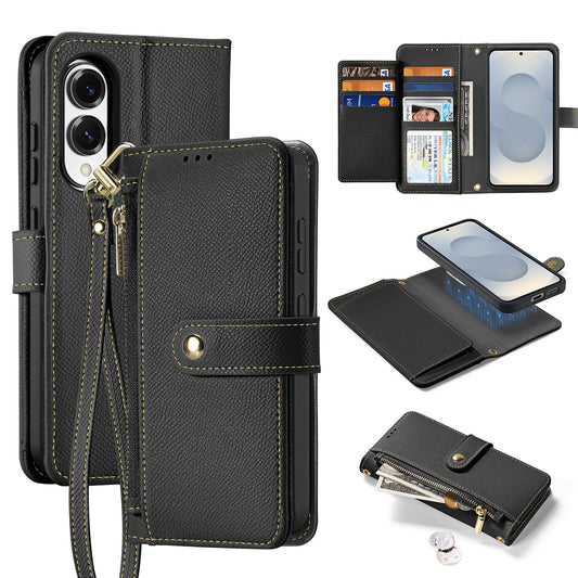 For Samsung Galaxy S25 Edge Case DUX DUCIS Lawa Series Detachable Magnetic Cowhide Leather Cover Zipper Wallet - Black