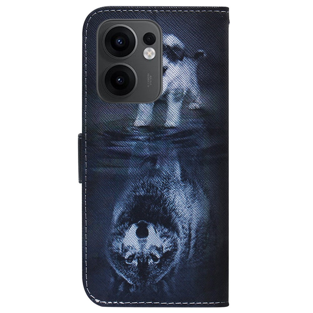 For Oppo Reno13 F 5G Wallet Case Pattern Print Leather Phone Cover - Dog and Wolf