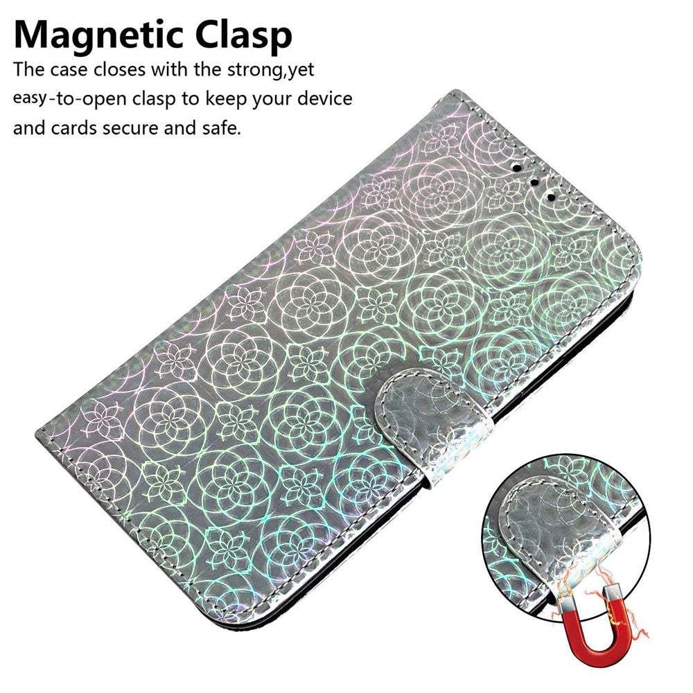 For Oppo Reno13 F 5G Stand Case Dazzling Flower Leather Phone Cover - Grey