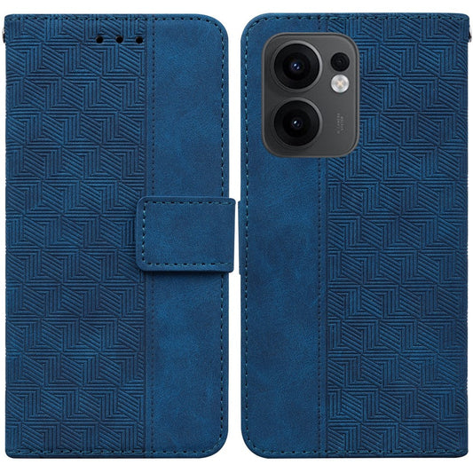 For Oppo Reno13 F 5G Case Geometry Pattern Leather Wallet Phone Cover with Wrist Strap - Blue