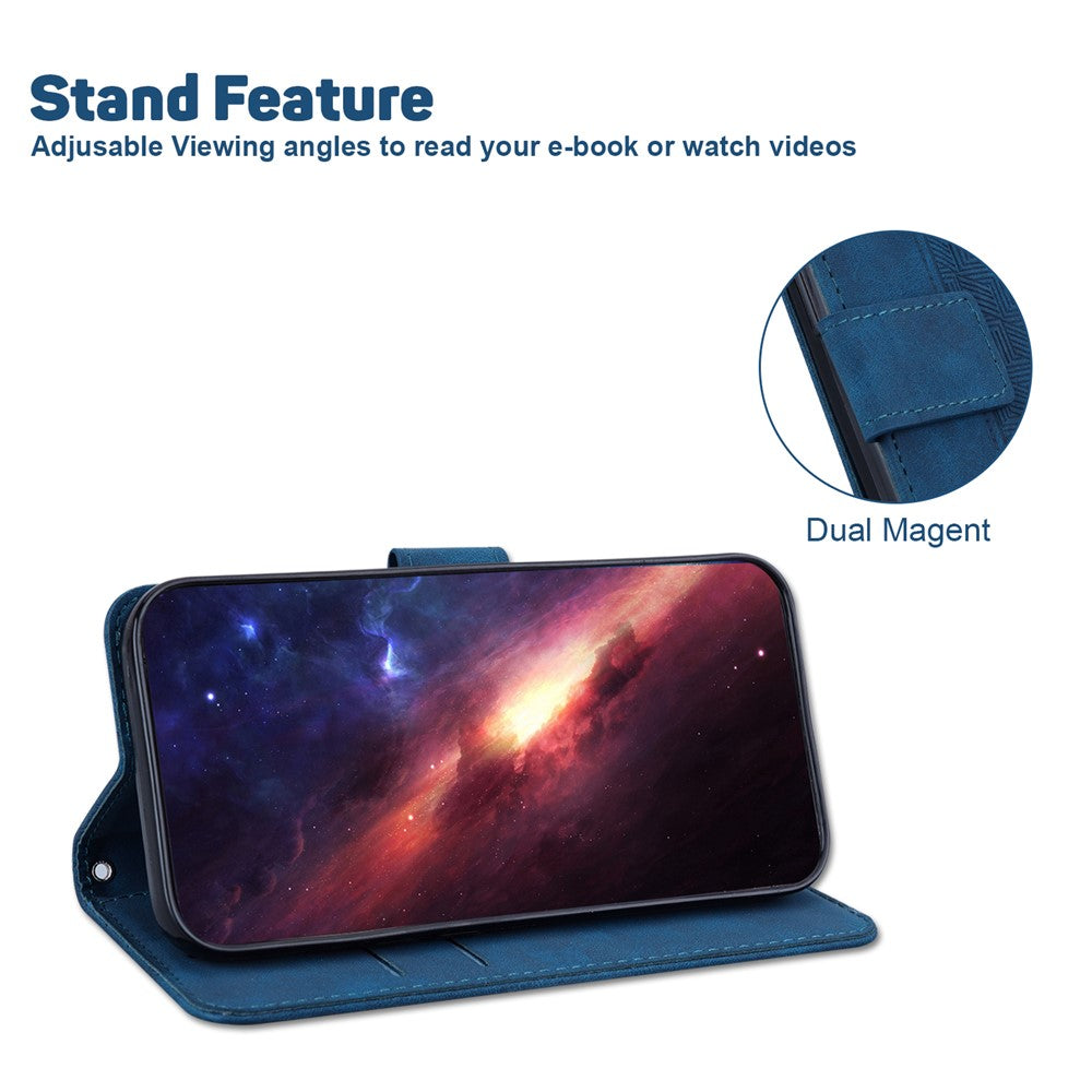 For Oppo Reno13 F 5G Case Geometry Pattern Leather Wallet Phone Cover with Wrist Strap - Blue
