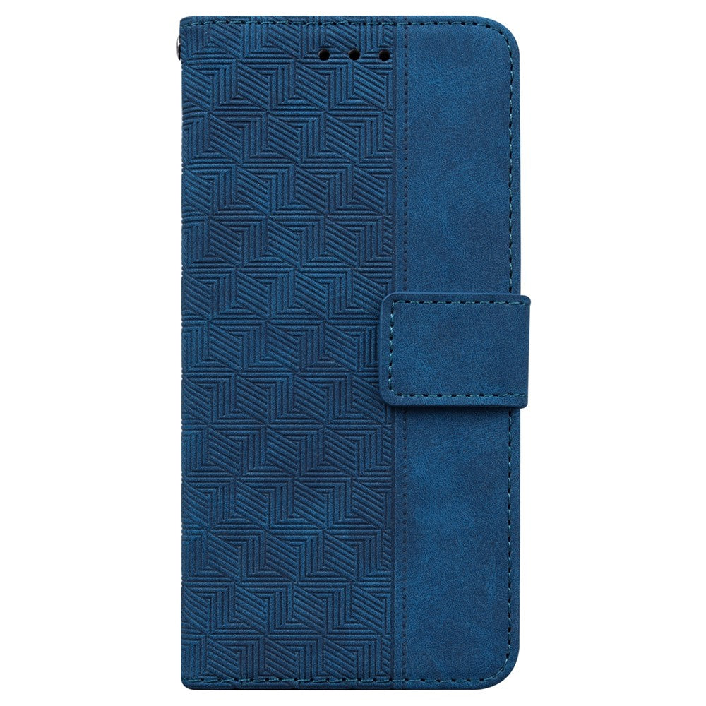 For Oppo Reno13 F 5G Case Geometry Pattern Leather Wallet Phone Cover with Wrist Strap - Blue