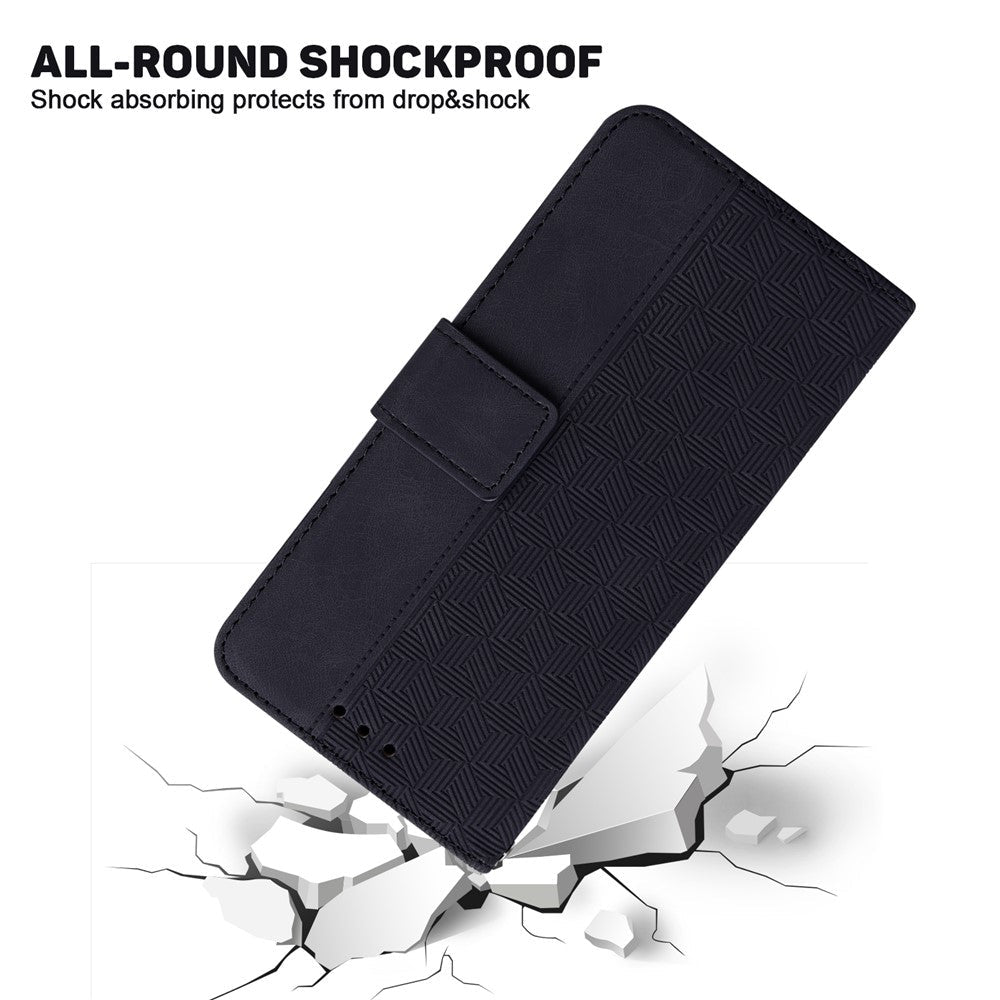 For Oppo Reno13 F 5G Case Geometry Pattern Leather Wallet Phone Cover with Wrist Strap - Black