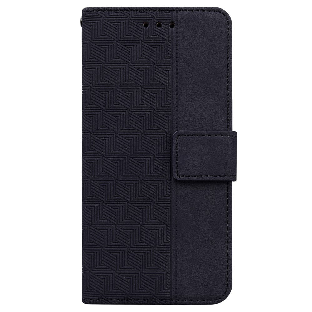 For Oppo Reno13 F 5G Case Geometry Pattern Leather Wallet Phone Cover with Wrist Strap - Black