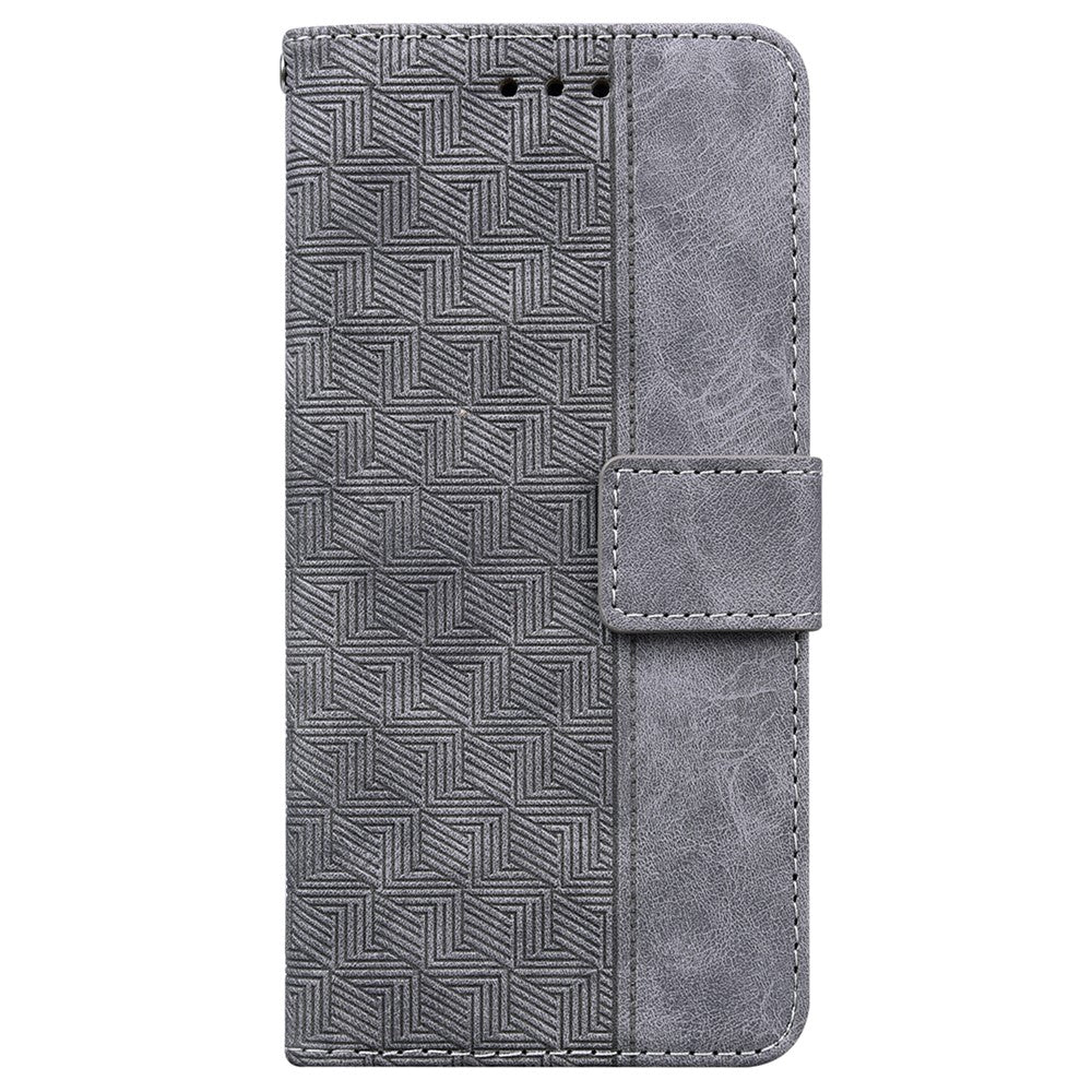 For Oppo Reno13 F 5G Case Geometry Pattern Leather Wallet Phone Cover with Wrist Strap - Grey