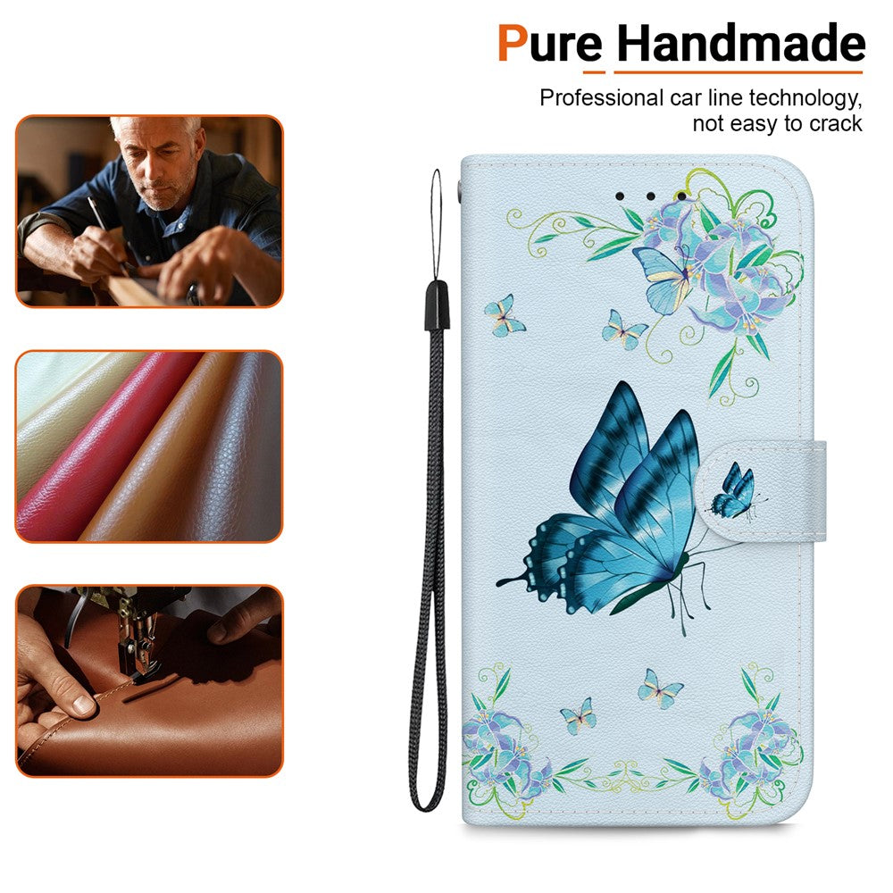 For Oppo Reno13 F 5G Wallet Phone Case Anti-Drop Leather Flip Cover Pattern Printing - Blue Butterfly Flower