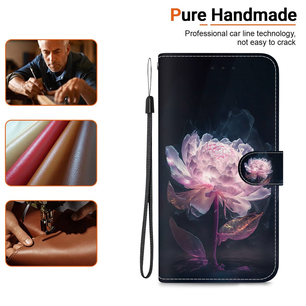 For Oppo Reno13 F 5G Wallet Phone Case Anti-Drop Leather Flip Cover Pattern Printing - Purple Peony