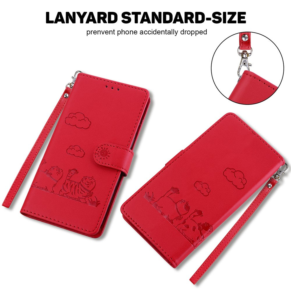 For Oppo Reno13 F 5G Case RFID Blocking Kitten Pattern TPU + PU Leather Phone Cover - Red