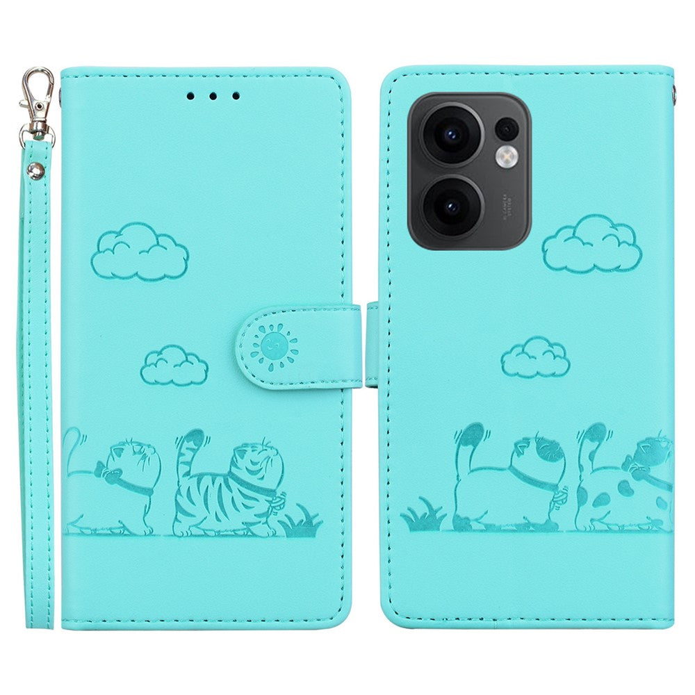 For Oppo Reno13 F 5G Case RFID Blocking Kitten Pattern TPU + PU Leather Phone Cover - Green