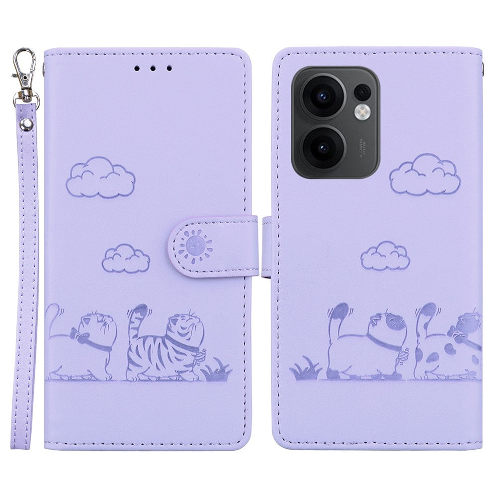 For Oppo Reno13 F 5G Case RFID Blocking Kitten Pattern TPU + PU Leather Phone Cover - Purple