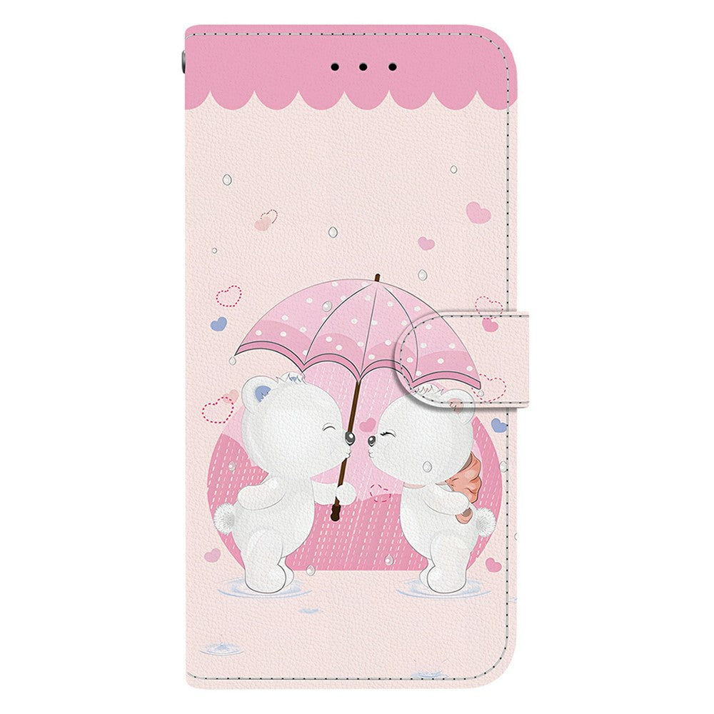 For Oppo Reno13 F 5G Case Pattern Printing Anti-Drop Leather Flip Wallet Phone Cover with Lanyard - Cartoon Couple Bear