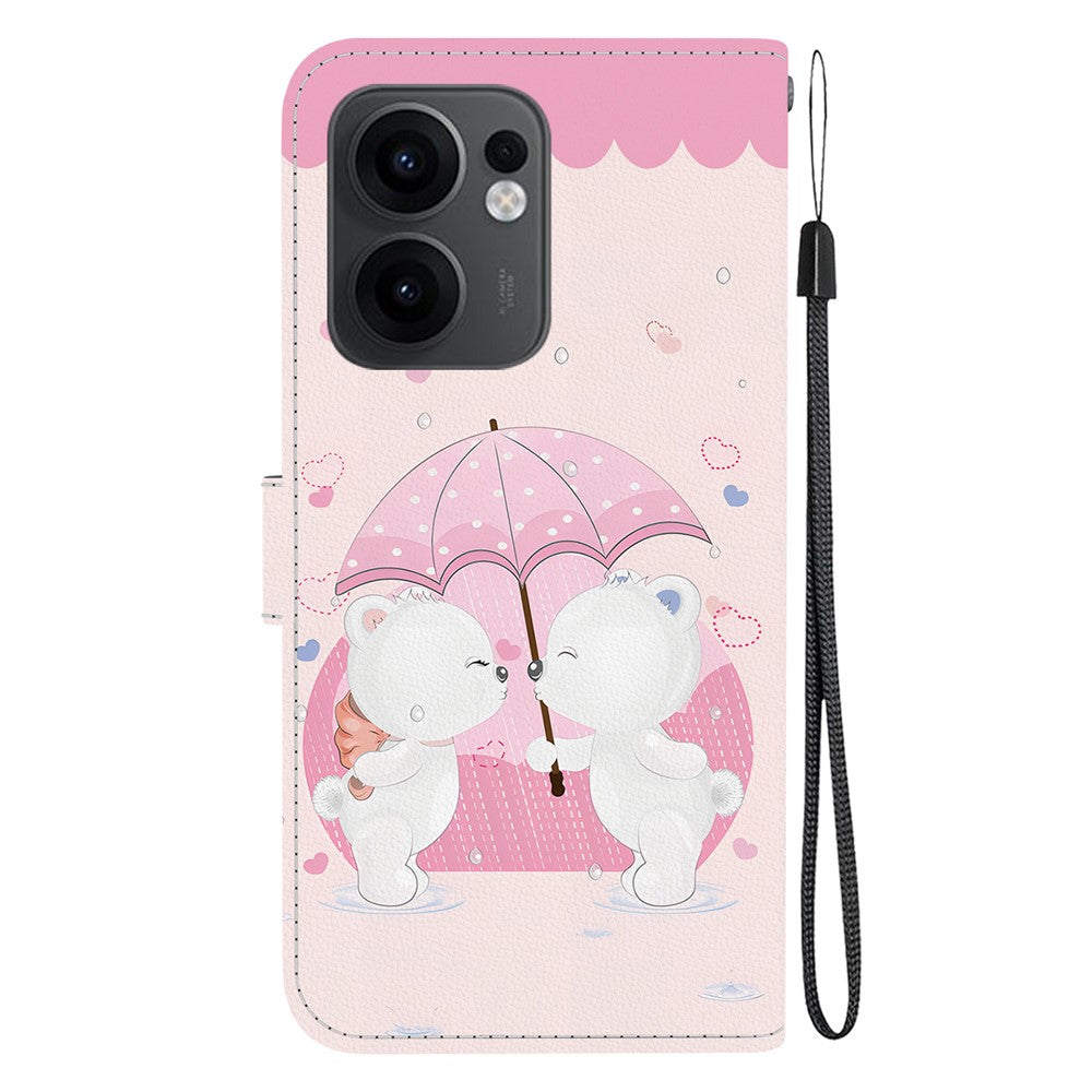 For Oppo Reno13 F 5G Case Pattern Printing Anti-Drop Leather Flip Wallet Phone Cover with Lanyard - Cartoon Couple Bear