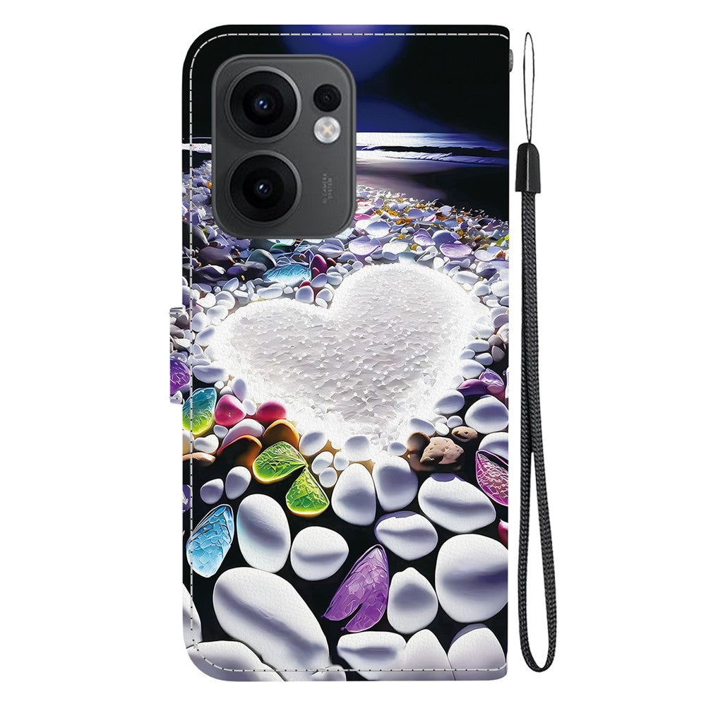 For Oppo Reno13 F 5G Case Pattern Printing Anti-Drop Leather Flip Wallet Phone Cover with Lanyard - Heart Shape