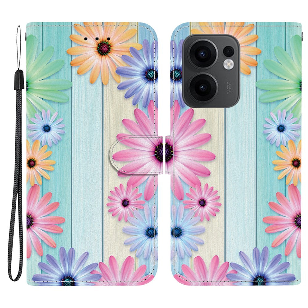 For Oppo Reno13 F 5G Case Pattern Printing Anti-Drop Leather Flip Wallet Phone Cover with Lanyard - Sunflower