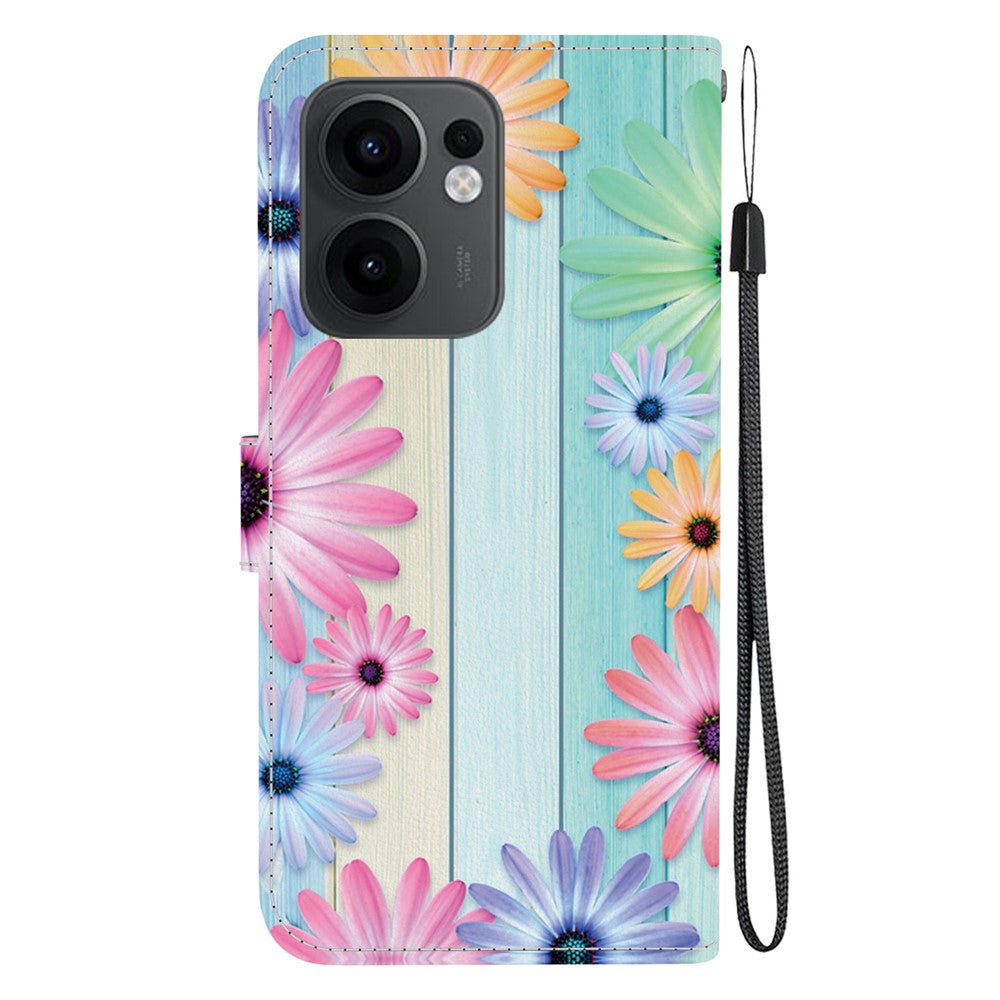 For Oppo Reno13 F 5G Case Pattern Printing Anti-Drop Leather Flip Wallet Phone Cover with Lanyard - Sunflower
