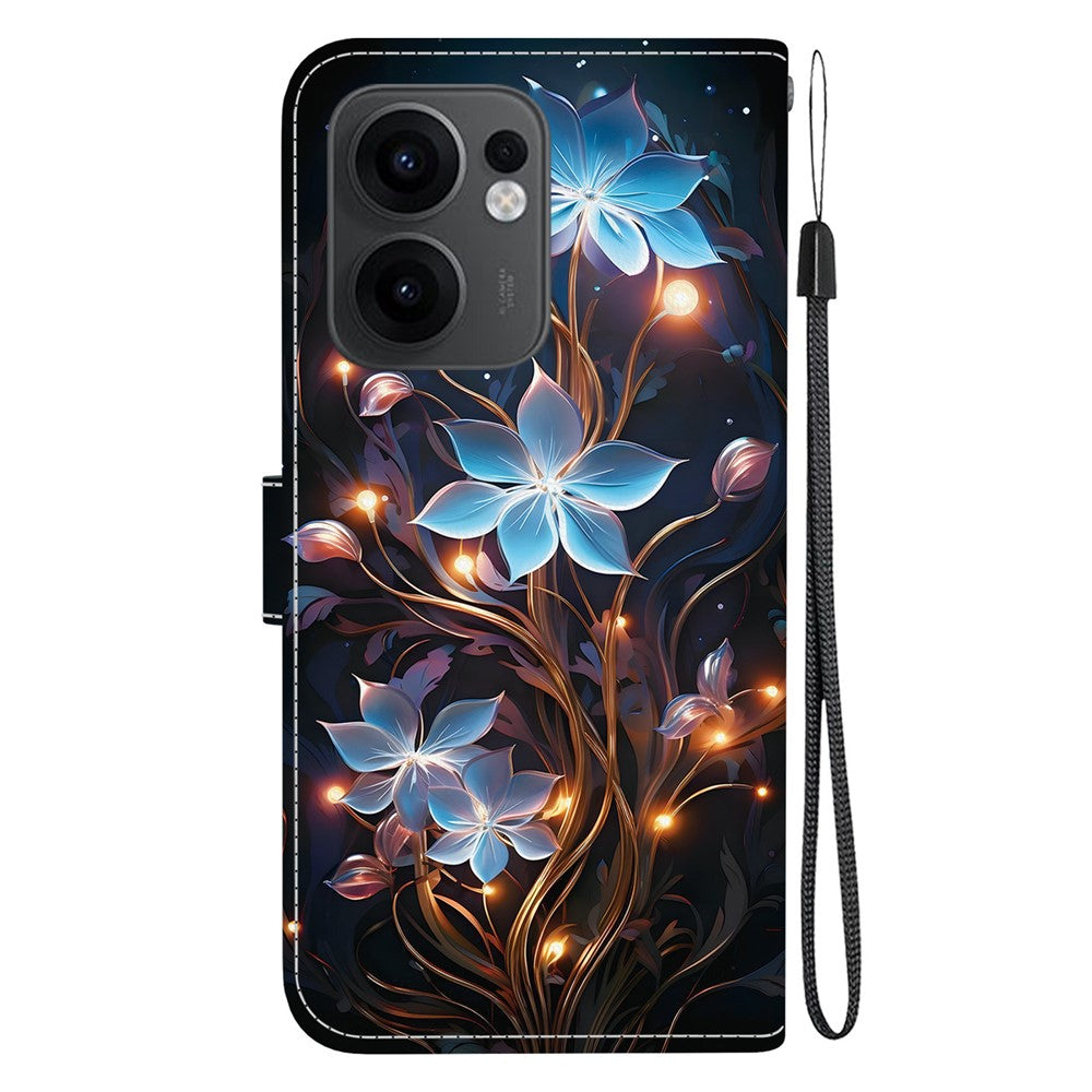 For Oppo Reno13 F 5G Case Pattern Printing Anti-Drop Leather Flip Wallet Phone Cover with Lanyard - Small Lantern Flower