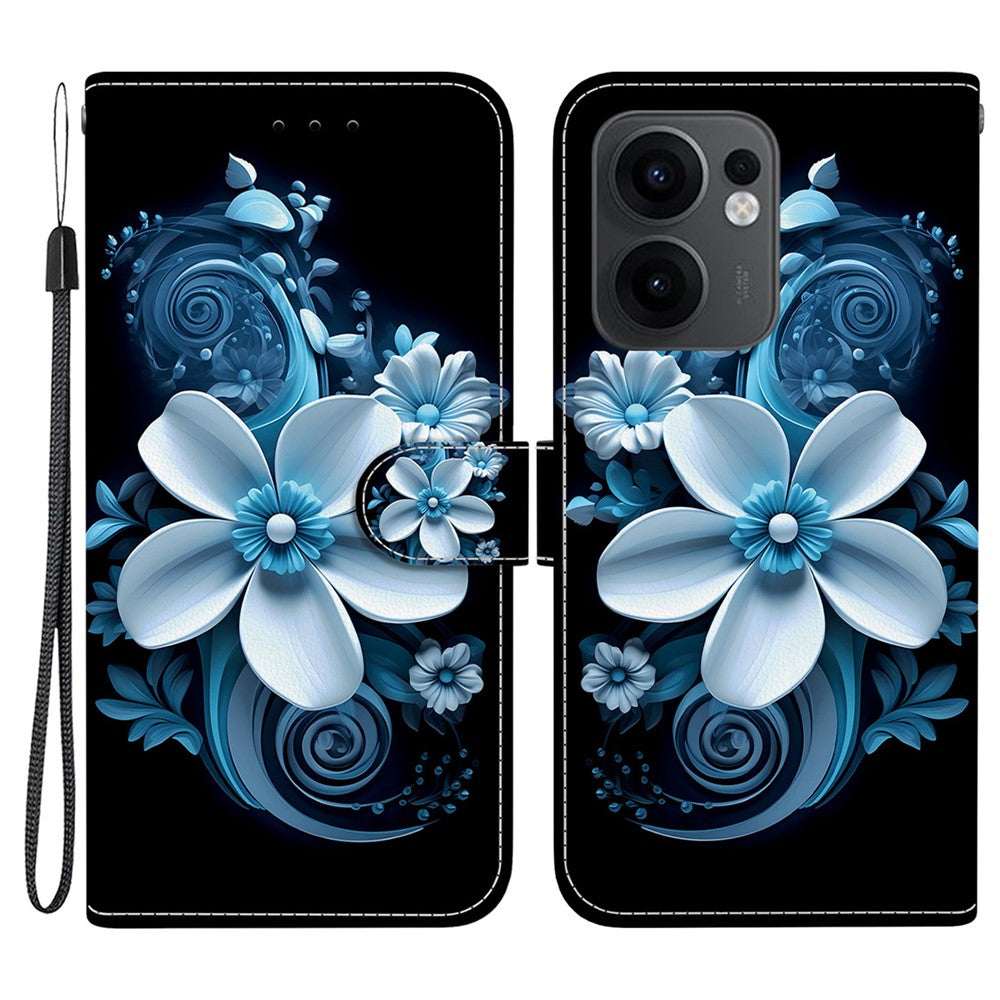 For Oppo Reno13 F 5G Case Pattern Printing Anti-Drop Leather Flip Wallet Phone Cover with Lanyard - Black Orchid