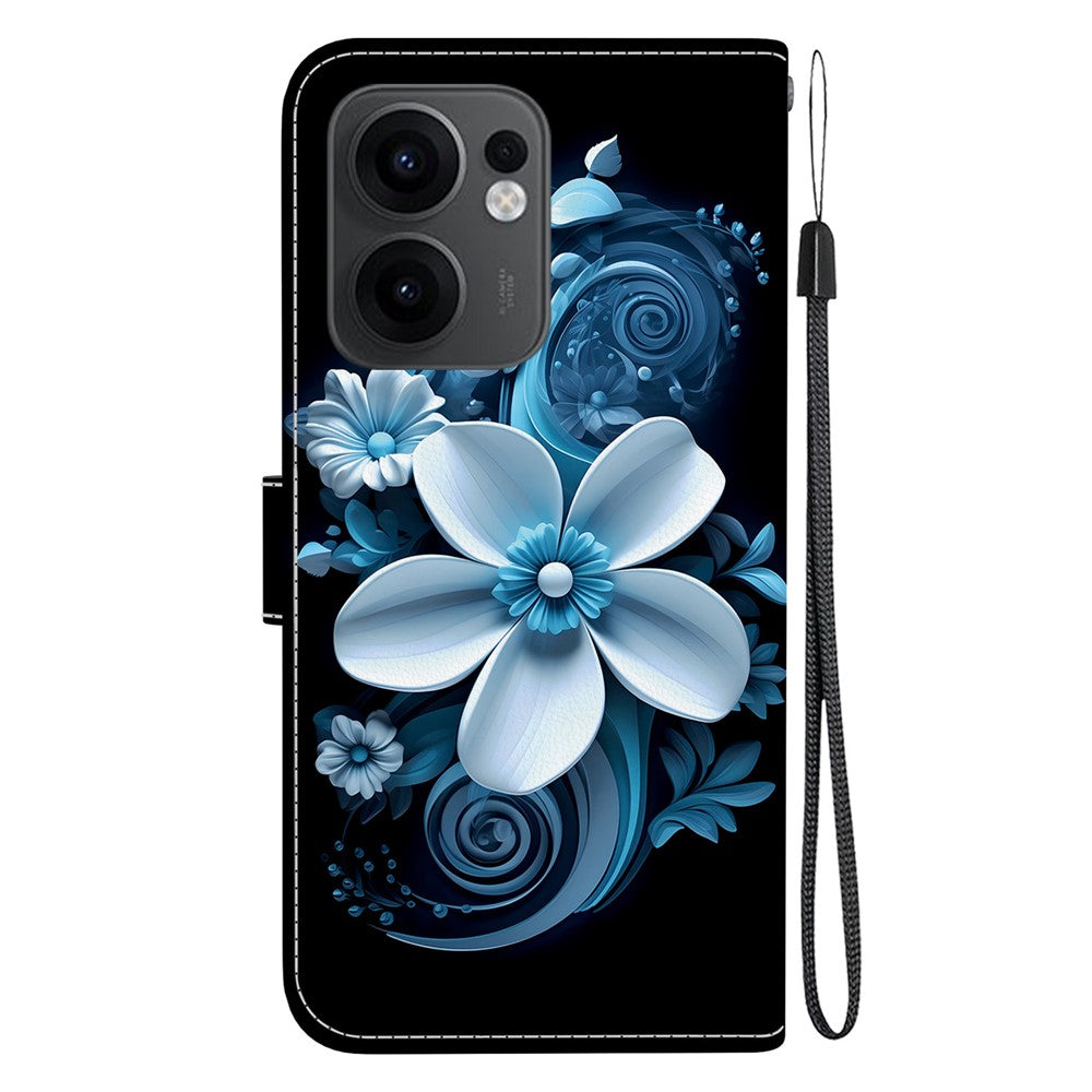 For Oppo Reno13 F 5G Case Pattern Printing Anti-Drop Leather Flip Wallet Phone Cover with Lanyard - Black Orchid