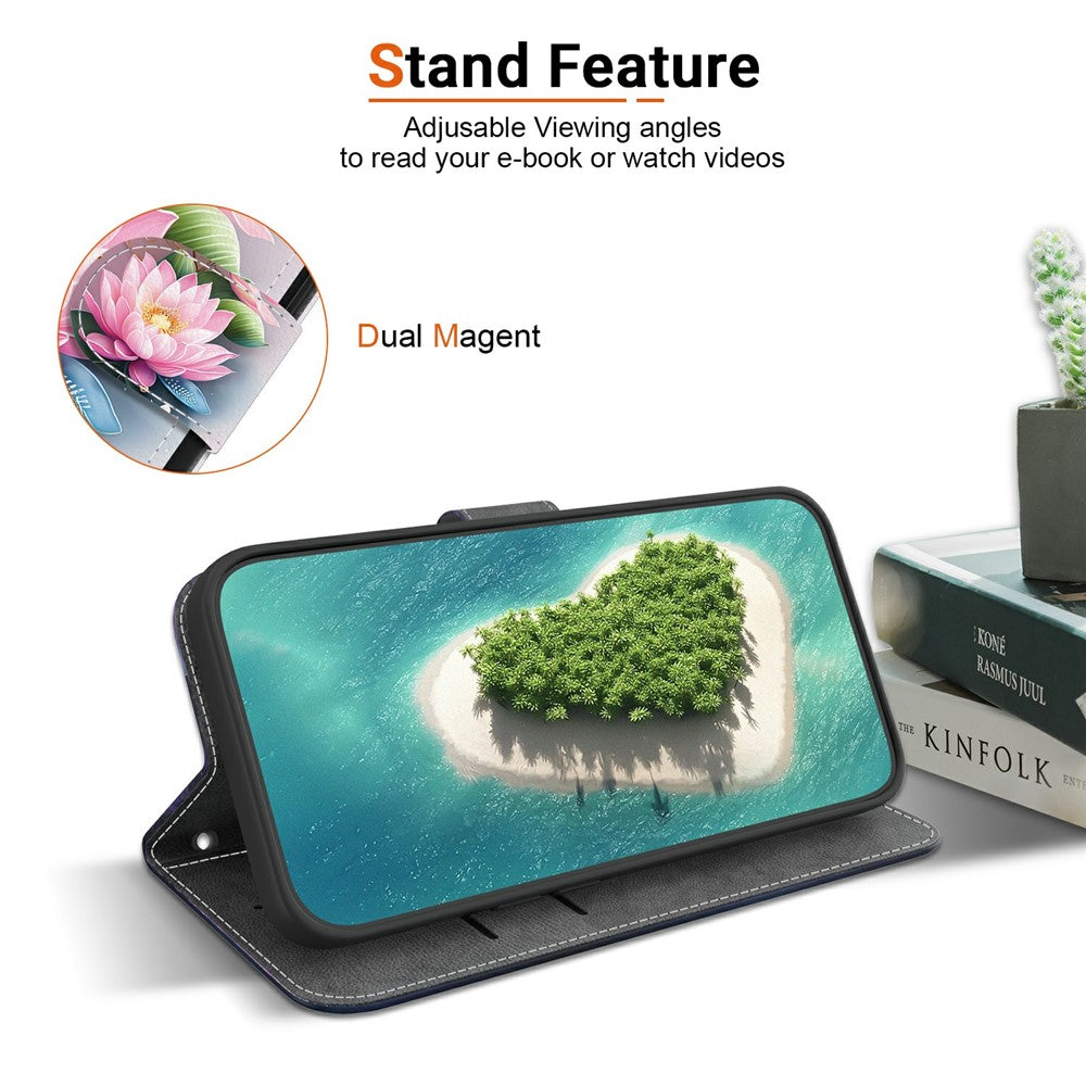 For Oppo Reno13 F 5G Case Pattern Printing Anti-Drop Leather Flip Wallet Phone Cover with Lanyard - Lotus