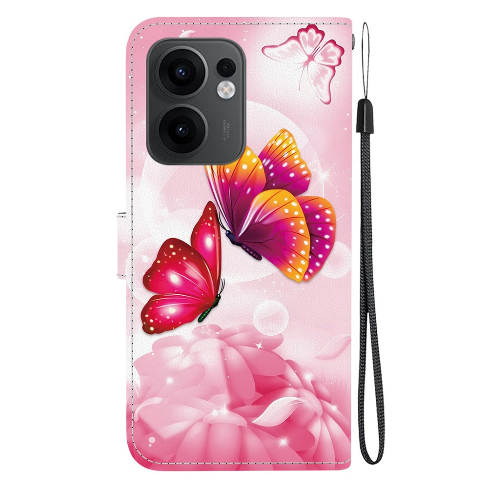 For Oppo Reno13 F 5G Case Pattern Printing Anti-Drop Leather Flip Wallet Phone Cover with Lanyard - Pink Butterfly