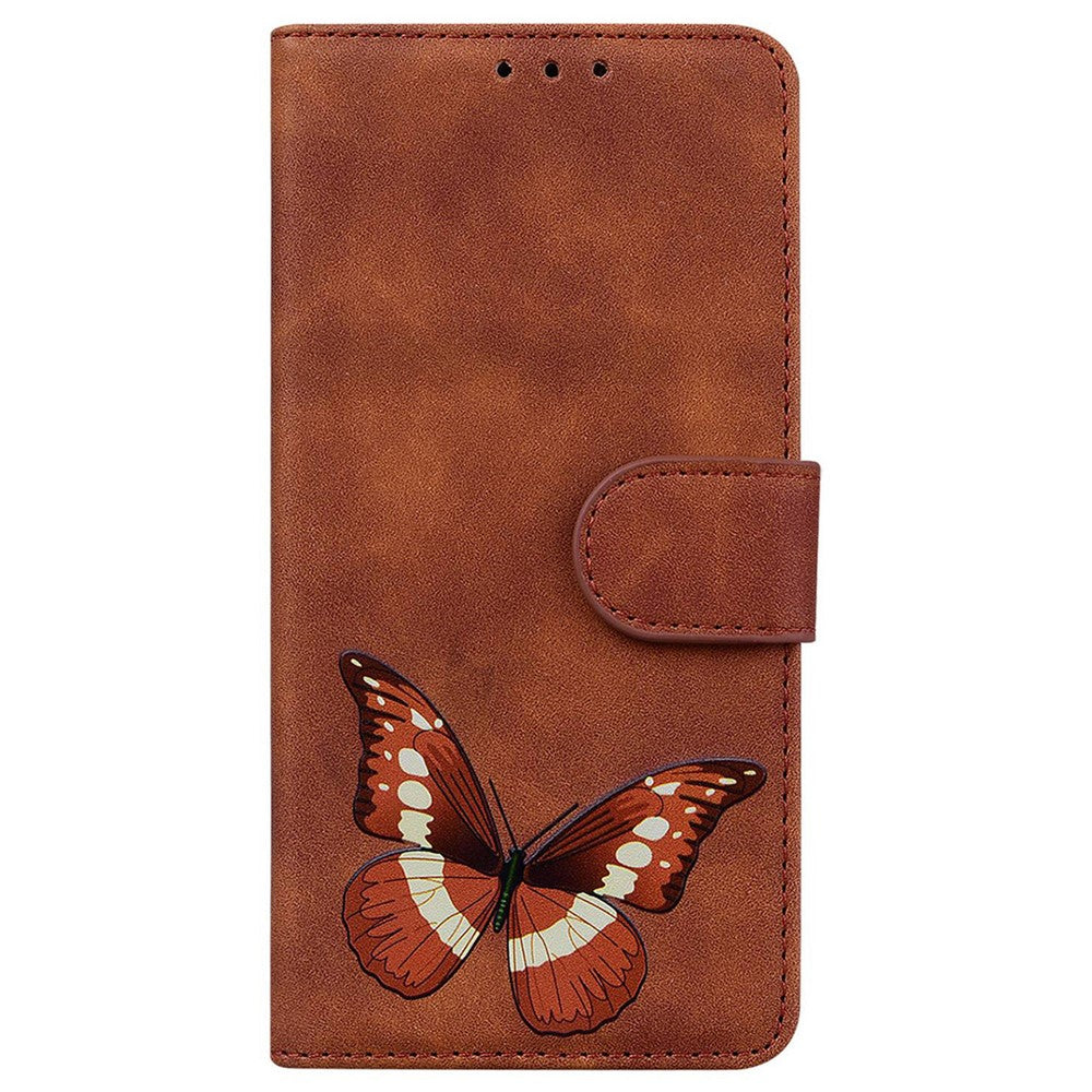 For Oppo Reno13 F 5G Stand Case PU Leather Phone Cover Butterfly Printed - Brown
