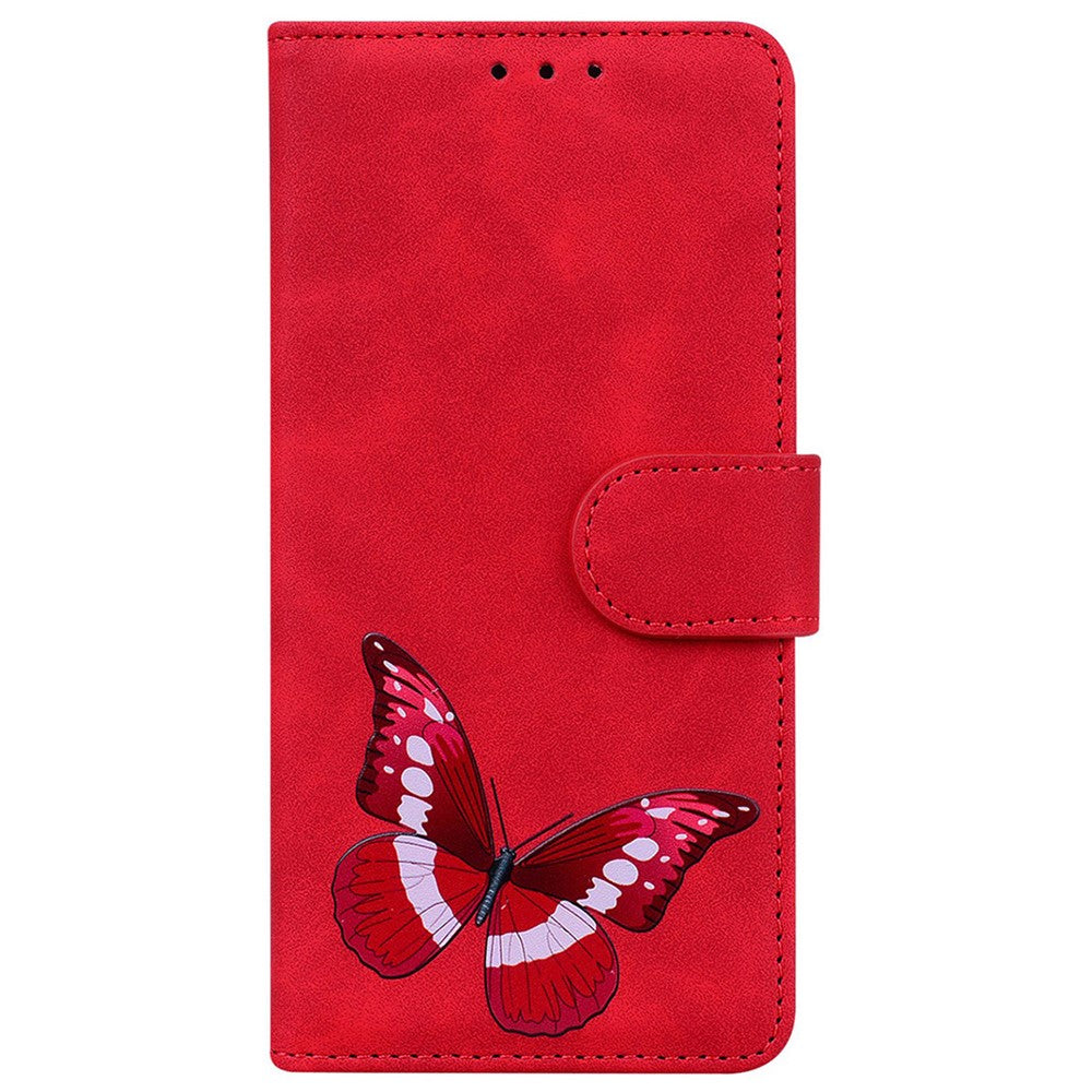 For Oppo Reno13 F 5G Stand Case PU Leather Phone Cover Butterfly Printed - Red