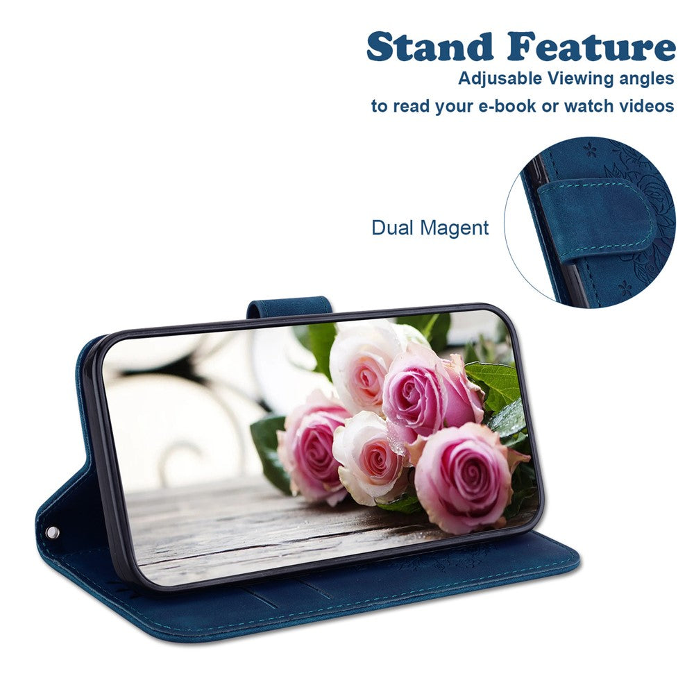 For Oppo Reno13 F 5G Case PU Leather Wallet Phone Cover Butterfly Flower Imprint - Blue