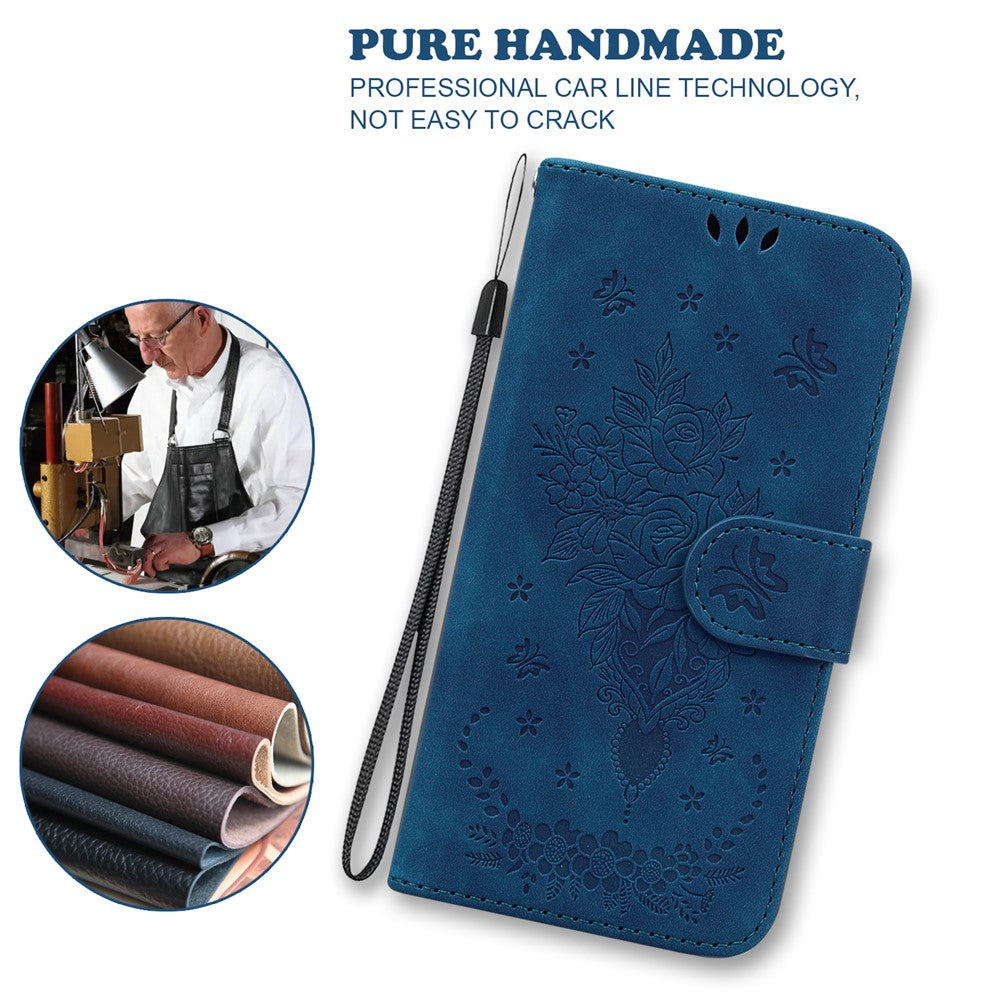 For Oppo Reno13 F 5G Case PU Leather Wallet Phone Cover Butterfly Flower Imprint - Blue