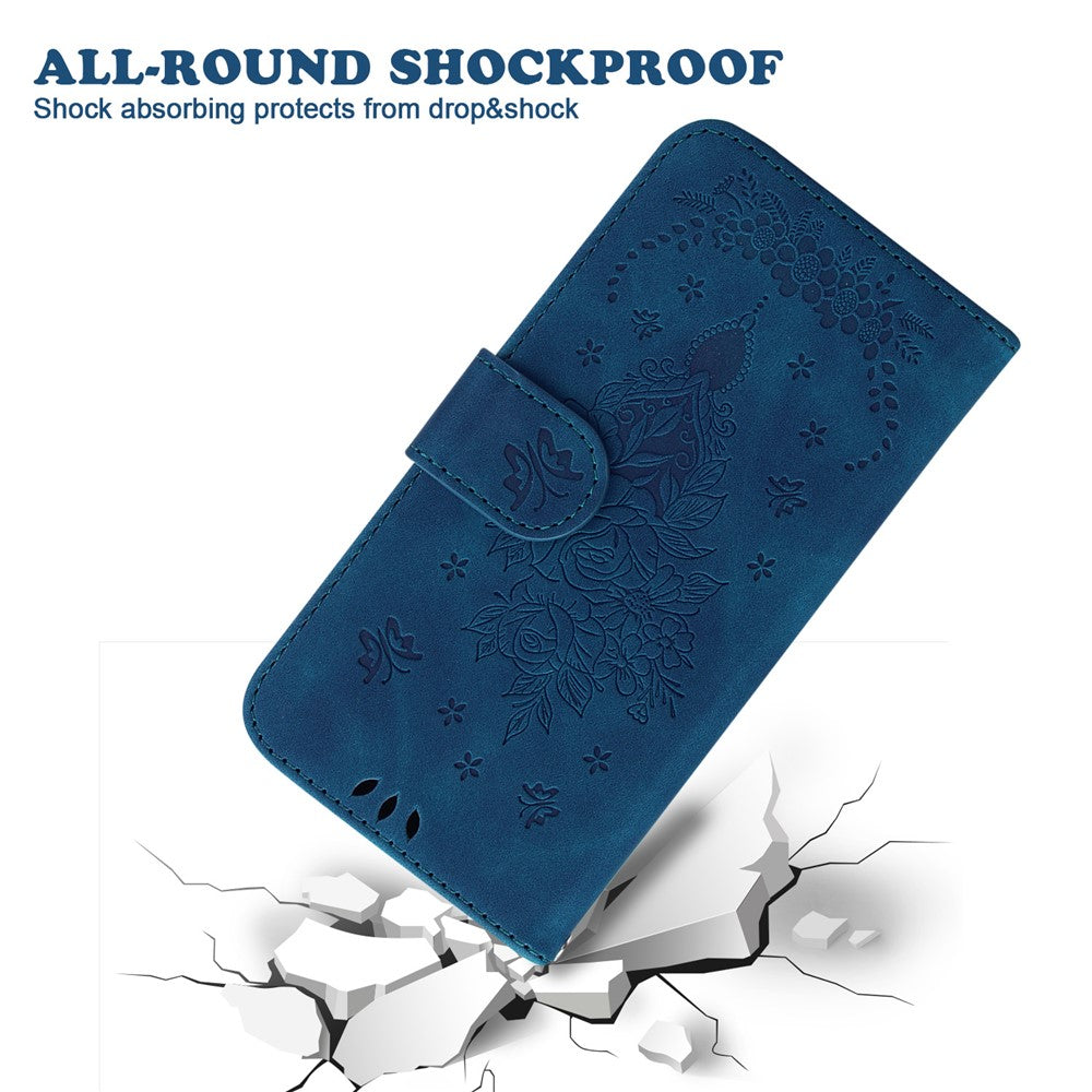 For Oppo Reno13 F 5G Case PU Leather Wallet Phone Cover Butterfly Flower Imprint - Blue