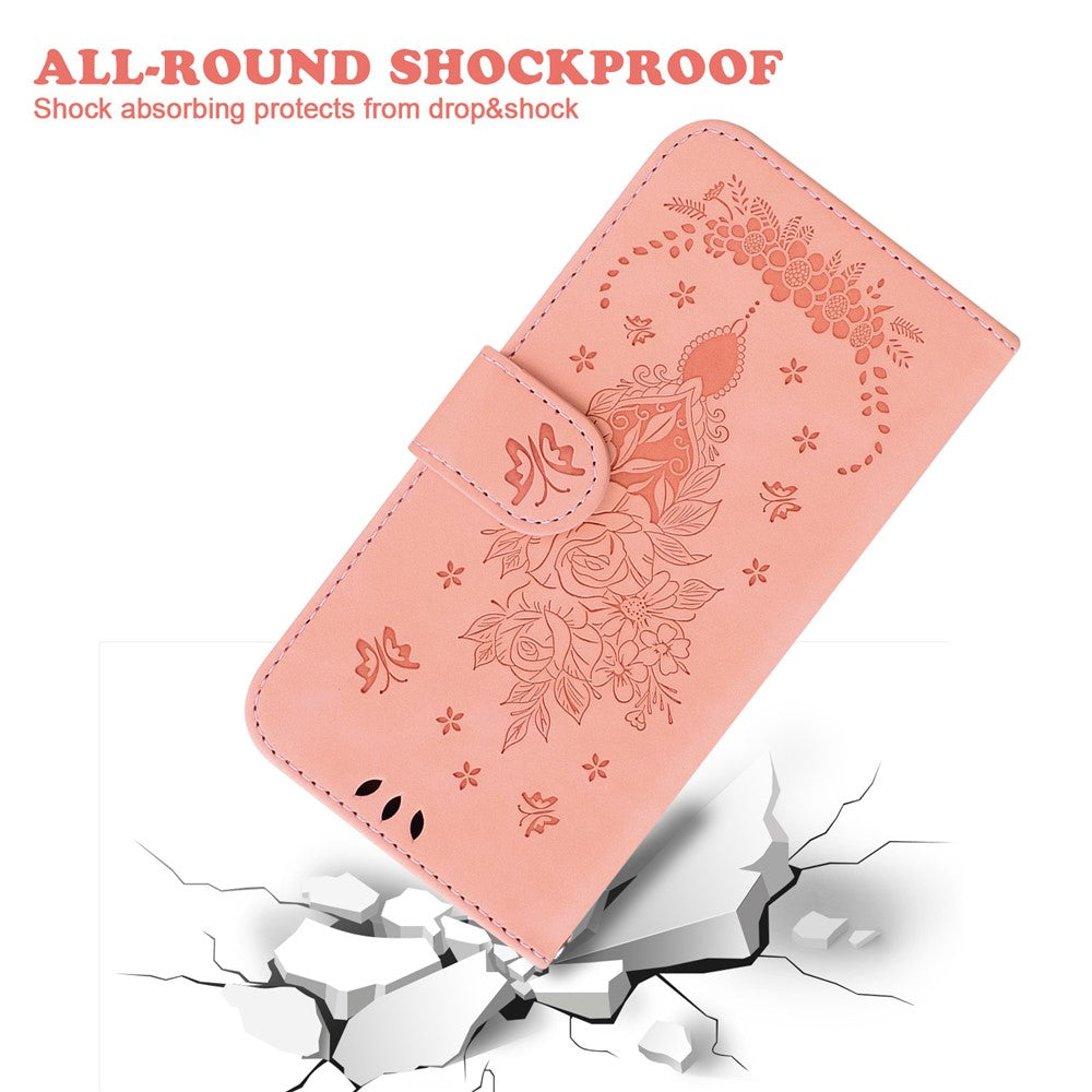 For Oppo Reno13 F 5G Case PU Leather Wallet Phone Cover Butterfly Flower Imprint - Pink
