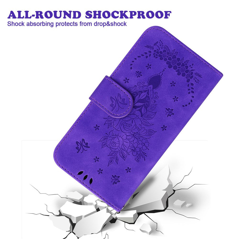 For Oppo Reno13 F 5G Case PU Leather Wallet Phone Cover Butterfly Flower Imprint - Purple