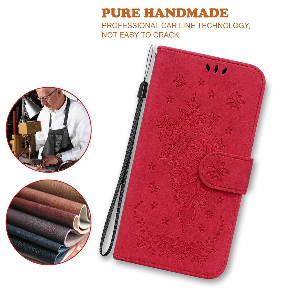 For Oppo Reno13 F 5G Case PU Leather Wallet Phone Cover Butterfly Flower Imprint - Red