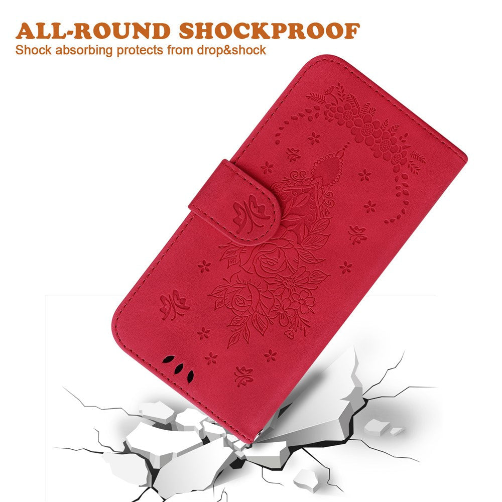 For Oppo Reno13 F 5G Case PU Leather Wallet Phone Cover Butterfly Flower Imprint - Red