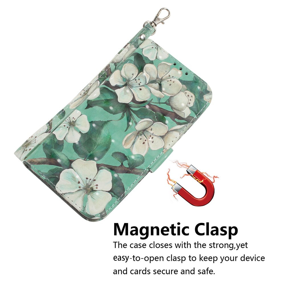 For Oppo Reno13 F 5G Case Pattern Printing Leather Wallet Phone Cover with Wrist Strap - Watercolor Flowers