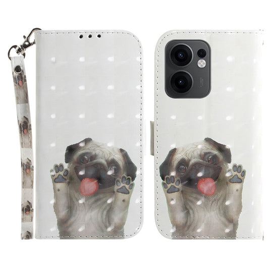 For Oppo Reno13 F 5G Case Pattern Printing Leather Wallet Phone Cover with Wrist Strap - Pug