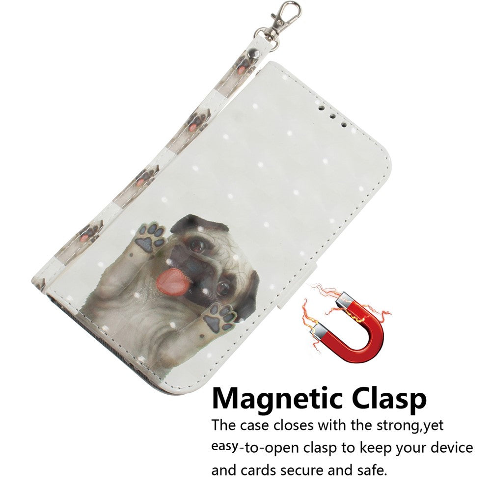 For Oppo Reno13 F 5G Case Pattern Printing Leather Wallet Phone Cover with Wrist Strap - Pug