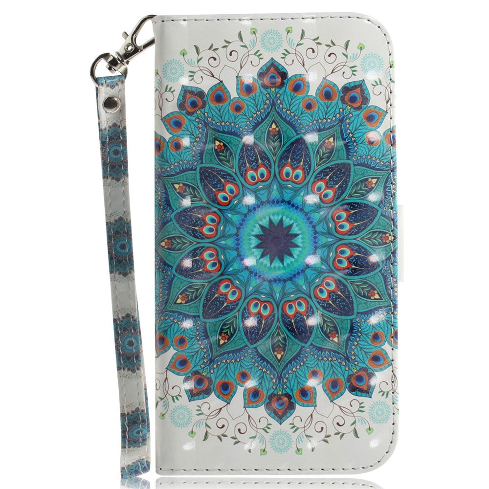 For Oppo Reno13 F 5G Case Pattern Printing Leather Wallet Phone Cover with Wrist Strap - Peacock Wreath