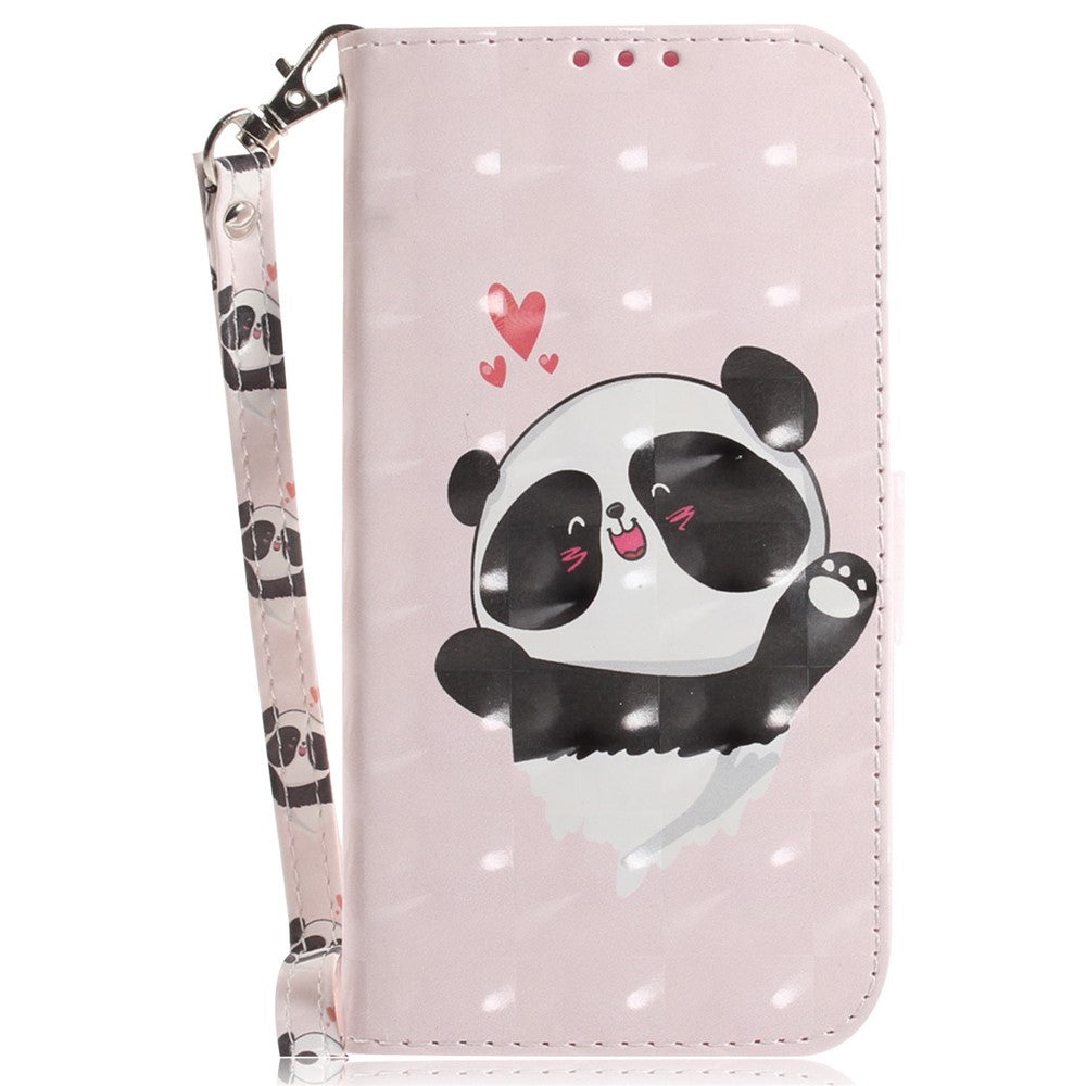 For Oppo Reno13 F 5G Case Pattern Printing Leather Wallet Phone Cover with Wrist Strap - Love Heart Panda