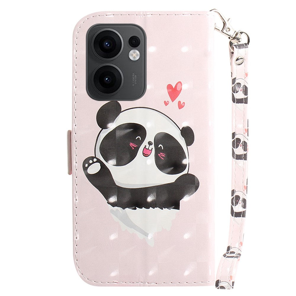 For Oppo Reno13 F 5G Case Pattern Printing Leather Wallet Phone Cover with Wrist Strap - Love Heart Panda