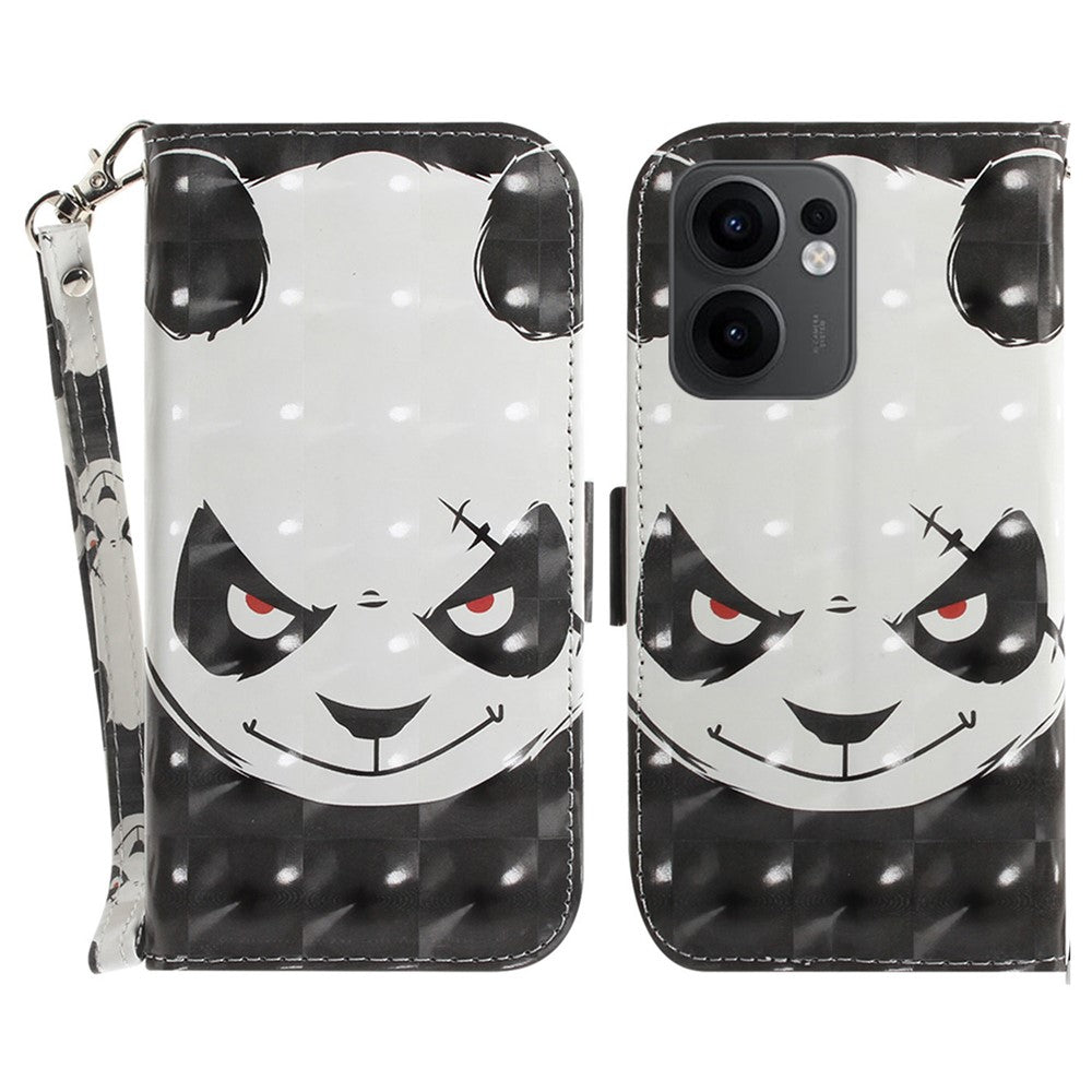 For Oppo Reno13 F 5G Case Pattern Printing Leather Wallet Phone Cover with Wrist Strap - Angry Panda