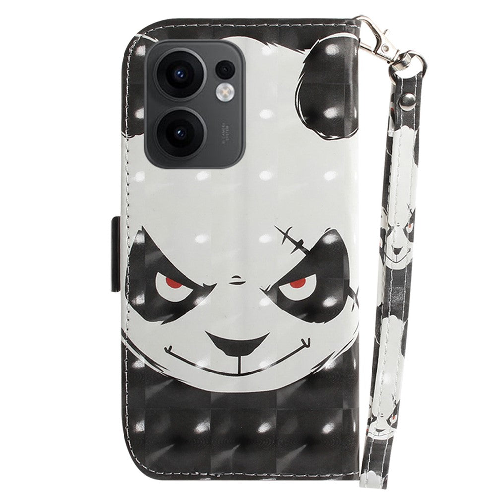 For Oppo Reno13 F 5G Case Pattern Printing Leather Wallet Phone Cover with Wrist Strap - Angry Panda