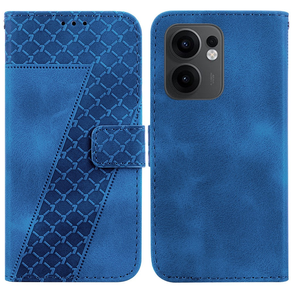For Oppo Reno13 F 5G Stand Case 7-Shaped Pattern Imprint Leather Phone Cover - Dark Blue