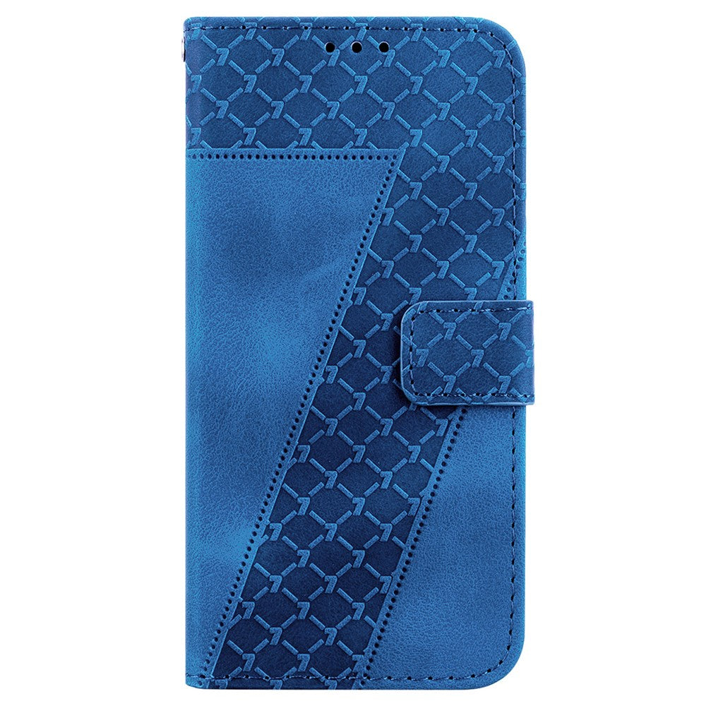 For Oppo Reno13 F 5G Stand Case 7-Shaped Pattern Imprint Leather Phone Cover - Dark Blue