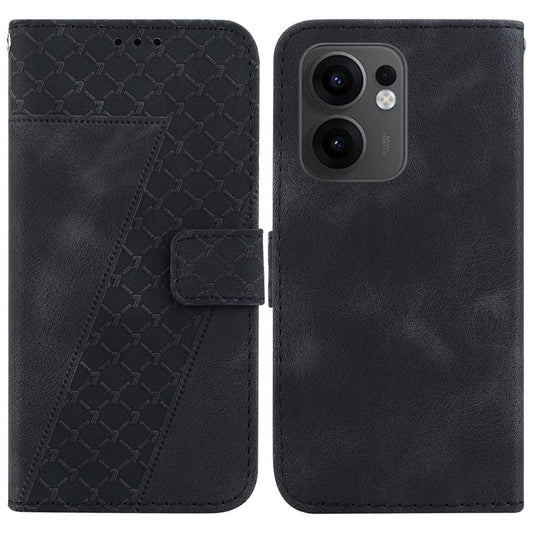 For Oppo Reno13 F 5G Stand Case 7-Shaped Pattern Imprint Leather Phone Cover - Black
