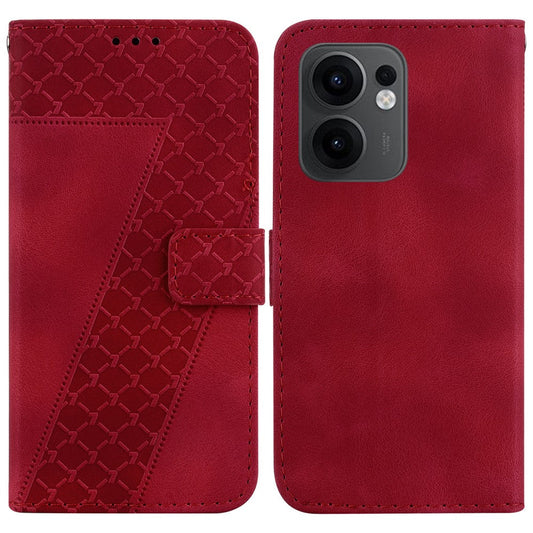 For Oppo Reno13 F 5G Stand Case 7-Shaped Pattern Imprint Leather Phone Cover - Red