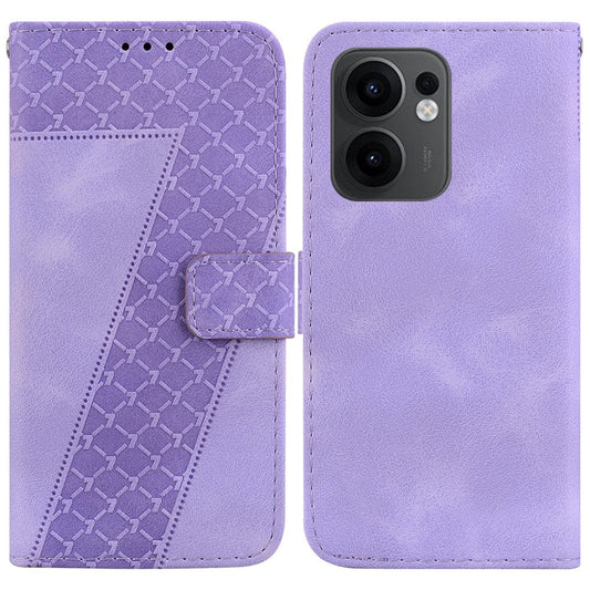 For Oppo Reno13 F 5G Stand Case 7-Shaped Pattern Imprint Leather Phone Cover - Purple